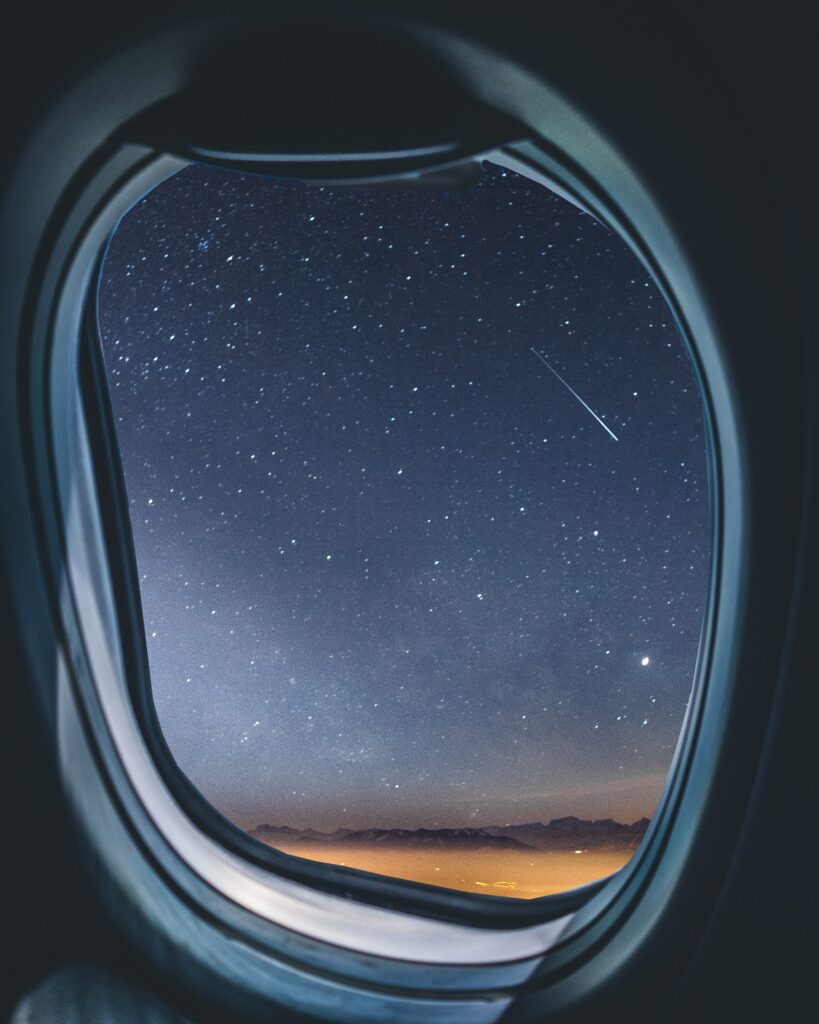 View of space from the window of an aircraft